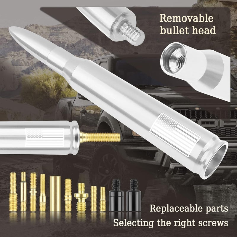 Turcee Car Bullet Antenna,Truck Exterior Decoration Accessories Car Vehicle Replacement Antenna Conpatible with Ford F150 RAM 1500 GMC Heavy Duty Pickup Trucks Accessories (New Upgrade Silver-U.S. Flag)… - Image 4